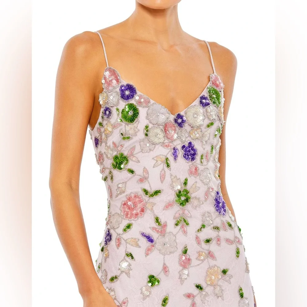 Mac Duggal Embellished Lace Sleeveless V-Neck Gown Lilac Multi 10893 - Picture 2 of 14